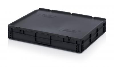 ESD Antistatic Euro Container Boxes with hinged lid - 80 x 60 x 14 cm (L x W x H) - 666 ESD ED 86/12 HG